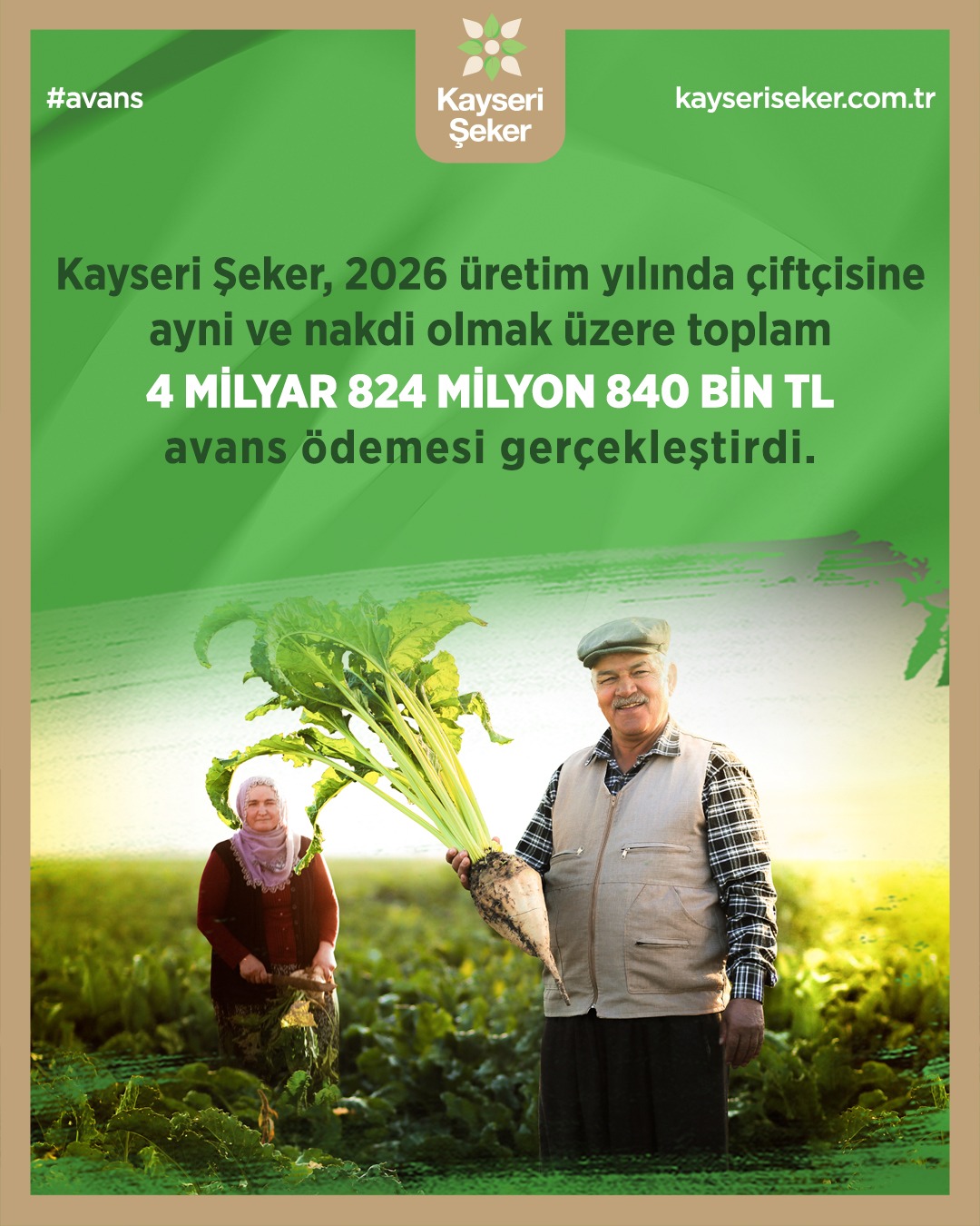 KAYSERİ ŞEKER’DE AVANS TOPLAMI: 4 MİLYAR 824 MİLYON 840 BİN TL’Yİ BULDU